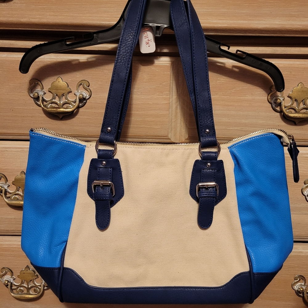 Charming Charlie Blue and Beige Purse